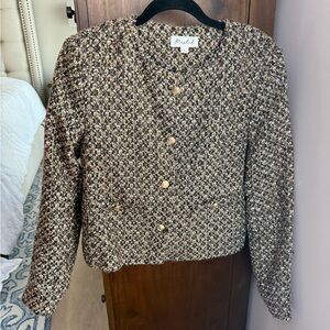Marled Black and Cream Shimmer Textured Blazer